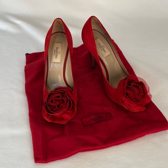 Valentino Red Rose Suede Pumps